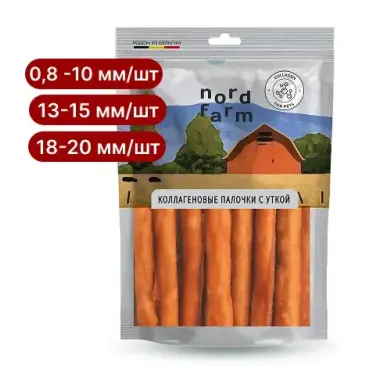 90г Лакомство Nord Farm для собак Коллагеновые палочки с Уткой (18-20мм/шт)
