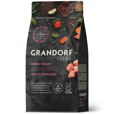 0,4кг Корм GRANDORF CAT Fresh Turkey&Sweet Potato Adult Sterilised беззерновой гипоаллергенный для взрослых стерилизованных кошек, Индейка с Бататом