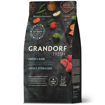 0,4кг Корм GRANDORF CAT Fresh Lamb&Sweet Potato Adult Sterilised беззерновой гипоаллергенный для взрослых стерилизованных кошек, Ягненок с Бататом