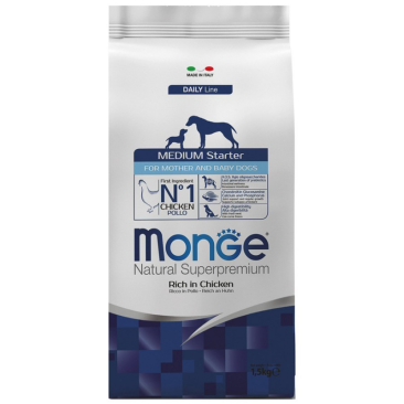 15кг Корм Monge Puppy SP Medium Starter Chicken&Rice для щенков, беременных и кормящих собак средних пород c Курицей и рисом