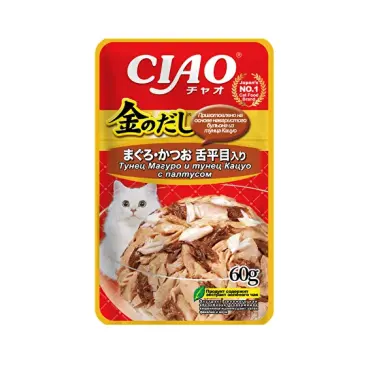 60г Влажный корм INABA Ciao Kinnodashi для кошек с Тунцом Магуро, Тунцом Кацуо и Палтусом
