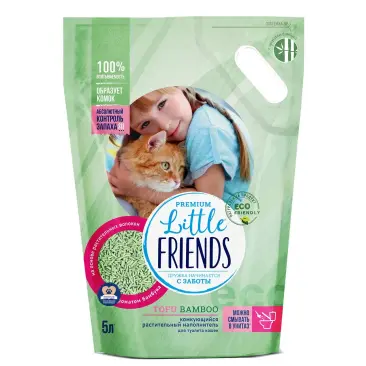 Наполнитель Little Friends Bamboo растительный для кошачьего туалета с ароматом Бамбука, 5л (2,5кг)