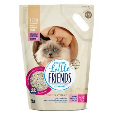 Наполнитель Little Friends Tofu Natural растительный для кошачьего туалета без запаха, 5л (2,5кг)