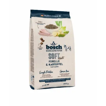 0,8кг Корм Bosch Soft Adult Trout & Potato полувлажный для взрослых собак всех пород с Форелью и картофелем