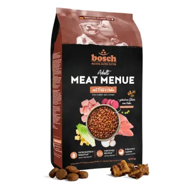 0,8кг Корм Bosch MEAT MENUE Adult беззерновой для взрослых собак всех пород с Индейкой и курицей