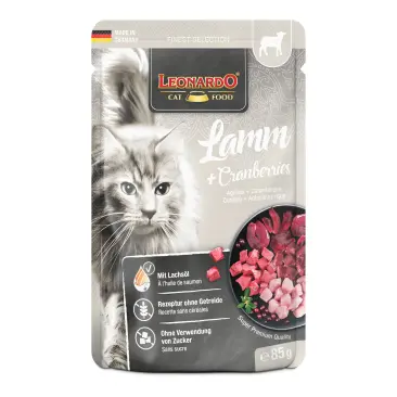 85г Влажный корм Leonardo Lamb + Cranberries беззерновй для взрослых кошек с Барниной и клюквой
