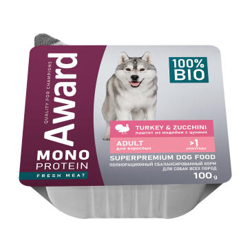 100г Влажный корм AWARD Monoprotein для взрослых собак паштет из Индейки с Цукини