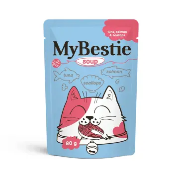 80г Влажный корм MyBestie Суп для кошек с кусочками Тунца, Лосося и Гребешками