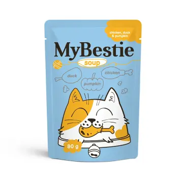 80г Влажный корм MyBestie Суп для кошек с кусочками Курицы, Утки и Тыквы