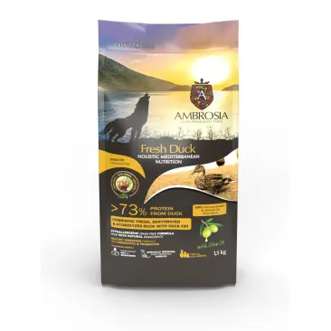 1,5кг Корм AMBROSIA MEDITERRANEAN монопротеиновый для взрослых собак со свежей Уткой