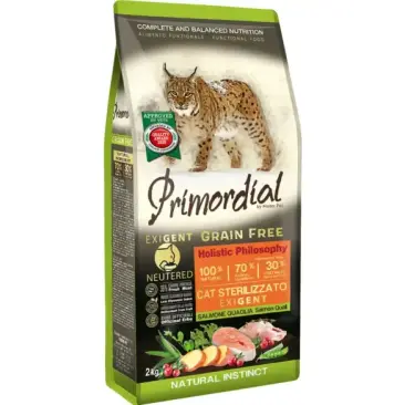 Корм в развес Primordial Cat Adult Neutered Skin&Coat Salmon & Turkey беззерновой для взрослых стерилизованных кошек для здоровья кожи и шерсти с Лососем и индейкой, 1кг