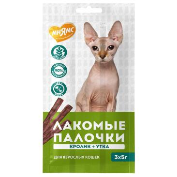 5г*3шт Лакомство Мнямс для кошек Лакомые палочки с Уткой и Кроликом