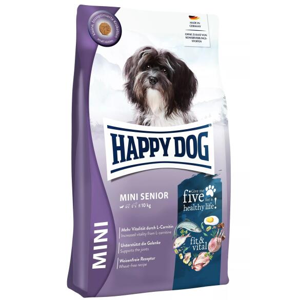 4кг Корм Happy Dog Mini Senior 21/10 для взрослых собак мелких пород с избыточнм весом с Птицей, ягнёнком и моерпродуктами