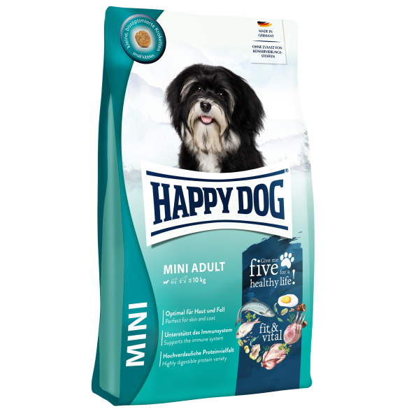 10кг Корм Happy Dog Mini Adult fit & vital 26/14 сбалансированный для взрослых собак мелких пород с Птицей и ягнёнком