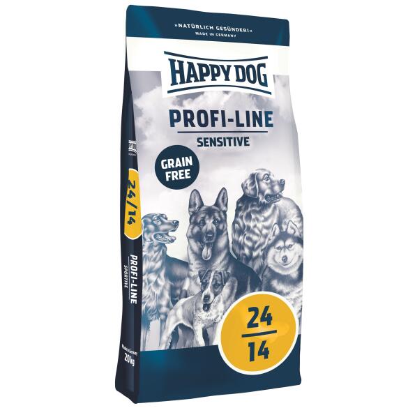 20кг Корм Happy Dog Profi-Line Sensitive 24/14 беззерновой для взрослых собак всех пород с чувствительным пищеварением с Картофелем