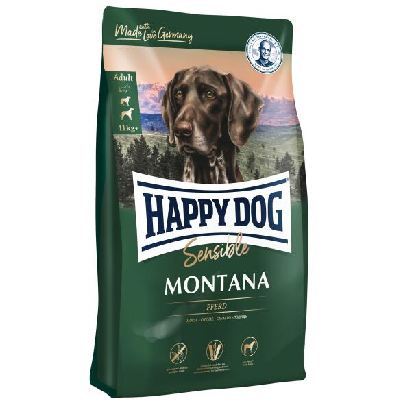 10кг Корм Happy Dog Sensible Montana 21/10 беззерновой, гипоаллергенный для взрослых собак средних и крупных пород с чувствительным пищеварением с Кониной и картофелем
