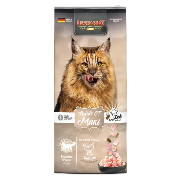 15кг Корм Leonardo Adult GF Maxi беззерновой для взрослых кошек крупных пород из мяса Птицы