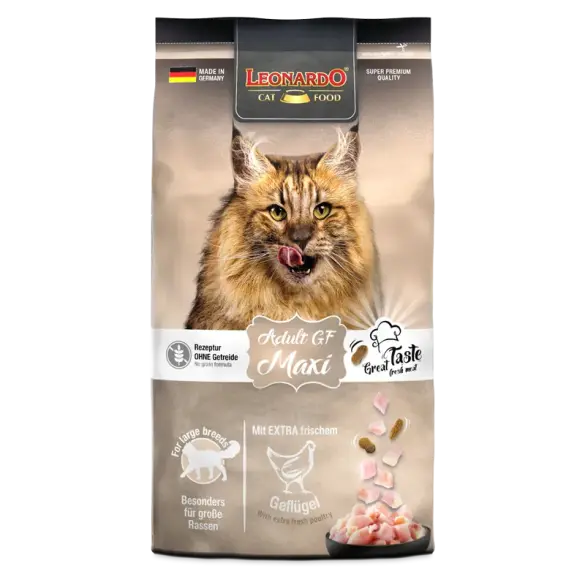 7,5кг Корм Leonardo Adult GF Maxi беззерновой для взрослых кошек крупных пород из мяса Птицы