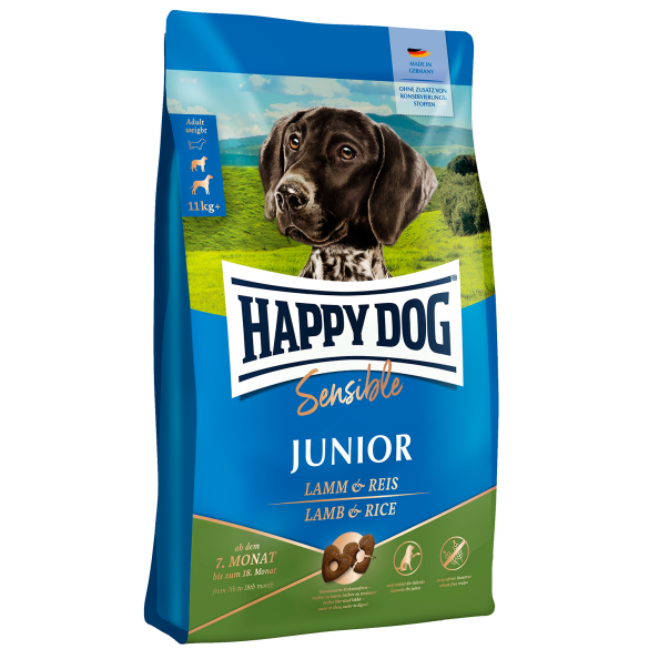10кг Корм Happy Dog Sensible Junior Lamm & Reis для щенков от 7 до 18 мес с Ягнёнком и рисом