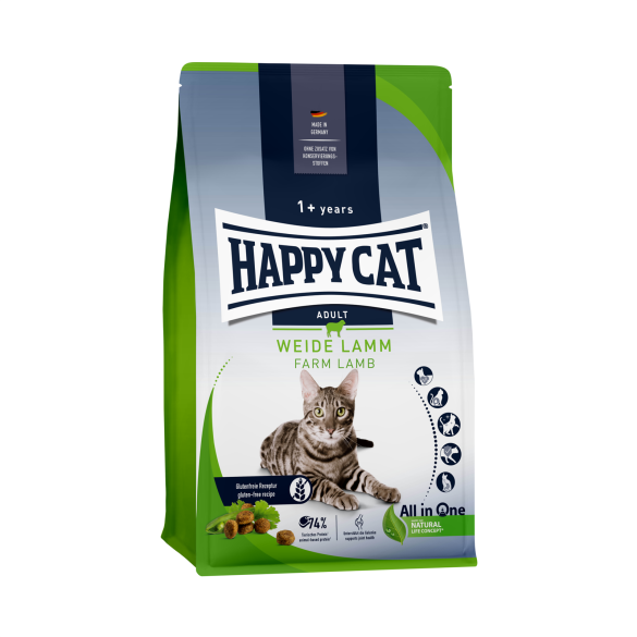 10кг Корм Happy Cat Culinary Weide-Lamm 33/15 для взрослых кошек с Ягненком, вкусным горошком и нежным кориандром