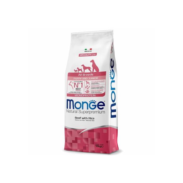 12кг Корм Monge Dog Monoprotein Puppy&Junior Beef/Rice для щенков всех пород с Говядиной и рисом