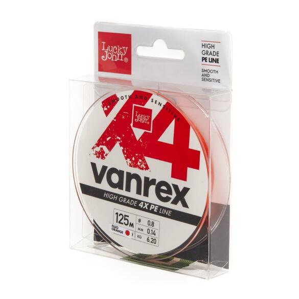 Плетенка Lucky John Vanrex x4 Braid Fluo Orange 0.14мм 125м