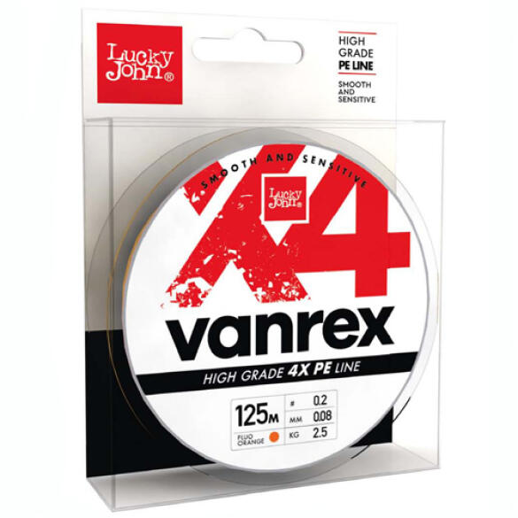 Плетенка Lucky John Vanrex x4 Braid Fluo Orange 0.17мм 125м