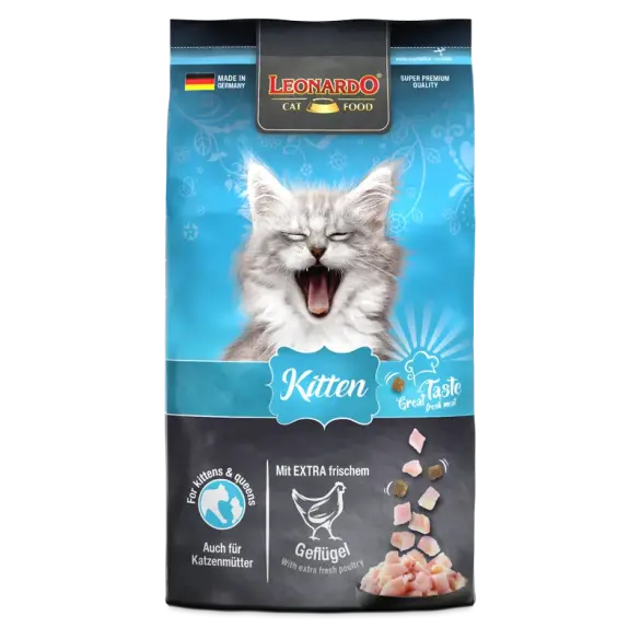 1,8кг Корм Leonardo Kitten для котят до года, а также для беременных кошек и кормящих кошек из мяса Птицы