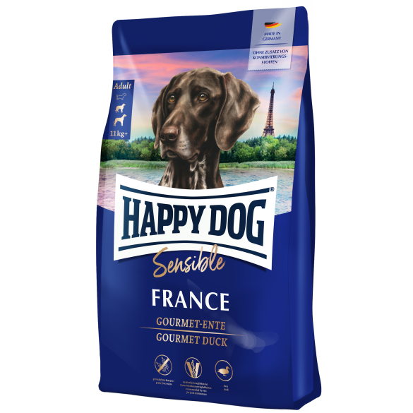 11кг Корм Happy Dog Sensible France 20/10 беззерновой для взрослых и пожилых собак средних и крупных пород с Уткой и картофелем