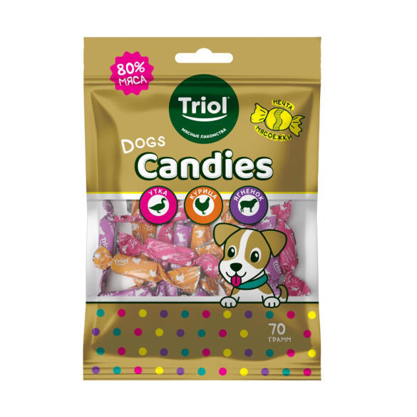 70гр Лакомство Triol FUN FOOD для собак "Конфеты мясные из курицы, утки, ягненка"