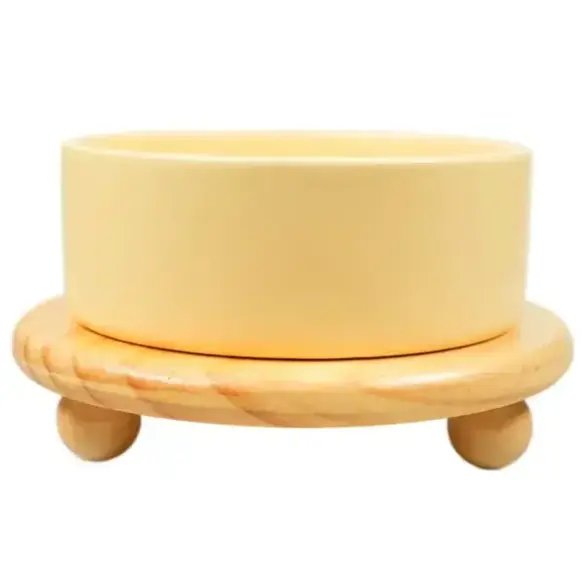 Миска Mr.Kranch Bamboo керамическая желтая на бамбуковой подставке, 850мл