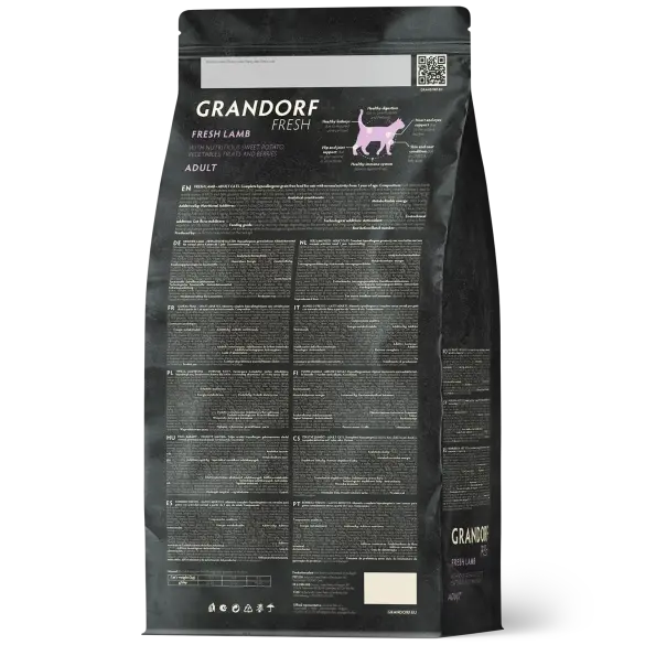 0,4кг Корм GRANDORF CAT Fresh Lamb&Sweet Potato Adult Sterilised беззерновой гипоаллергенный для взрослых стерилизованных кошек, Ягненок с Бататом