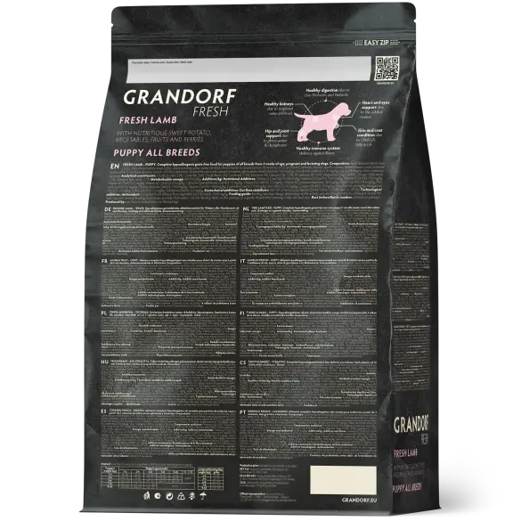 1кг Корм GRANDORF DOG Fresh Lamb&Sweet Potato Puppy беззерновой гипоаллергенный для щенков всех пород с 3 недель, беременных и кормящих собак, Ягненок с Бататом