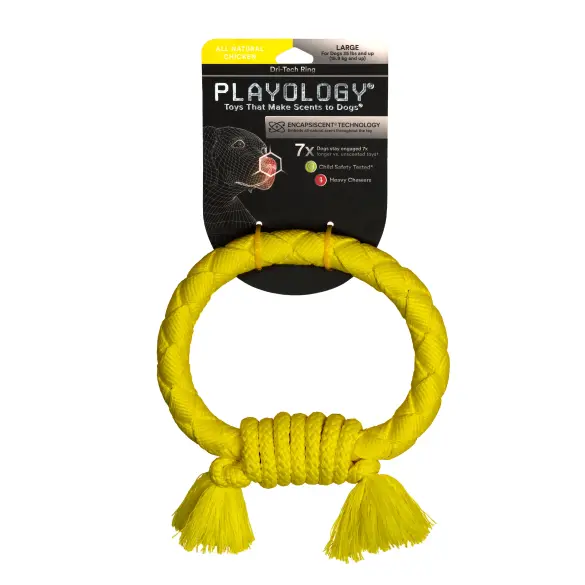 Игрушка Playology жевательный канат DRI-TECH ROPE для собак с ароматом курицы, средний, желтый