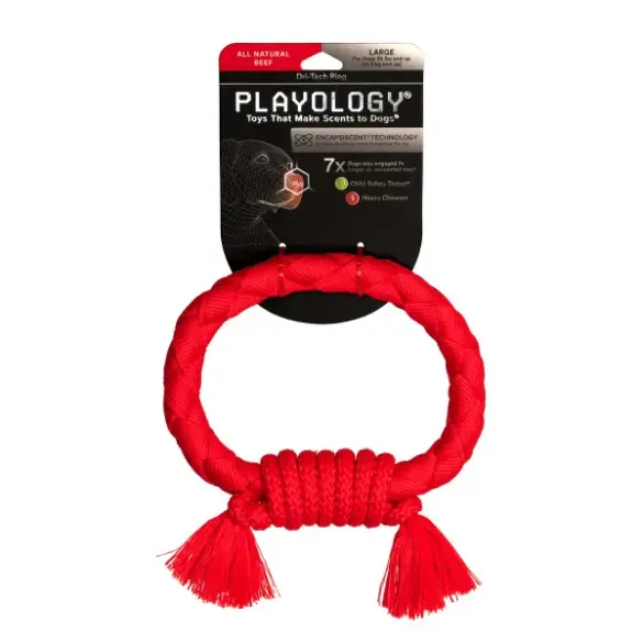 Игрушка Playology жевательный канат DRI-TECH ROPE для собак с ароматом говядины, большой, красный