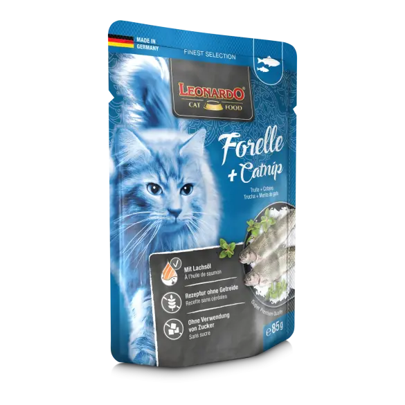 85гр Влажный корм Leonardo Trout + Catnip для взрослых кошек Форель и кошачья Мята