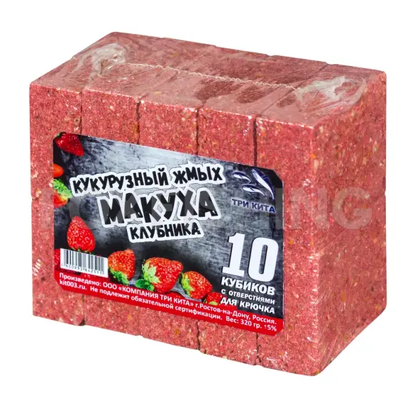 Жмых кукурузный Три Кита макуха с отверстием, Клубника, 10шт, 320гр