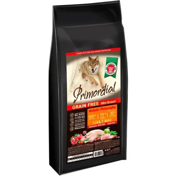 Корм в развес Primordial Holistic Grain-Free Dog Adult Mini Quail & Duck для взрослых собак мелких пород с Перепёлкой и уткой, 1кг