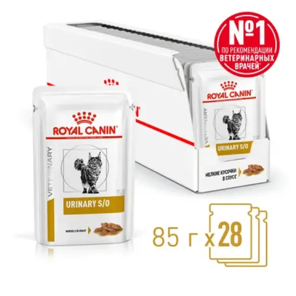 85гр Влажный корм ROYAL CANIN Urinary S/O диета для взрослых кошек при заболеваниях мочевыводящих путей, в соусе (пауч)