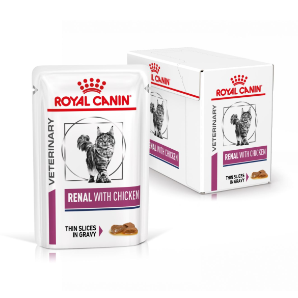 85гр Влажный корм ROYAL CANIN Renal Feline Chicken диета для взрослых кошек при почечной недостаточности, с Курицей в соусе (пауч)