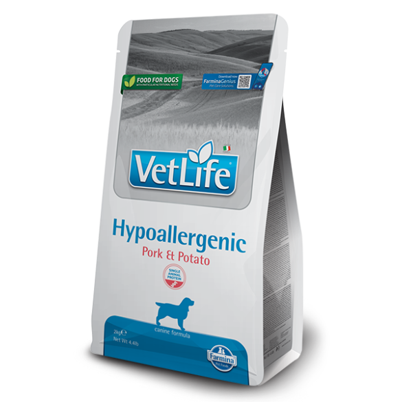2кг Корм Farmina Vet Life Dog Hypoallergenic Pork&Potato диета для взрослых собак для снижение пищевой аллергии и/или непереносимости ингредиентов и питательных веществ со Свининой и картофелем