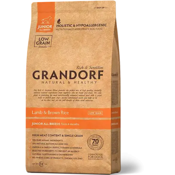 1кг Корм GRANDORF DOG Lamb&Rice JUNIOR низкозерновой для юниоров с ягнёнком и рисом