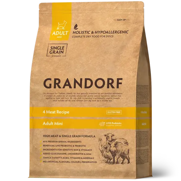 1кг Корм GRANDORF DOG 4 Meat PROBIOTIC MINI BREEDS гипоаллергенный для собак мелких пород с пробиотиками и 4 вида мяса