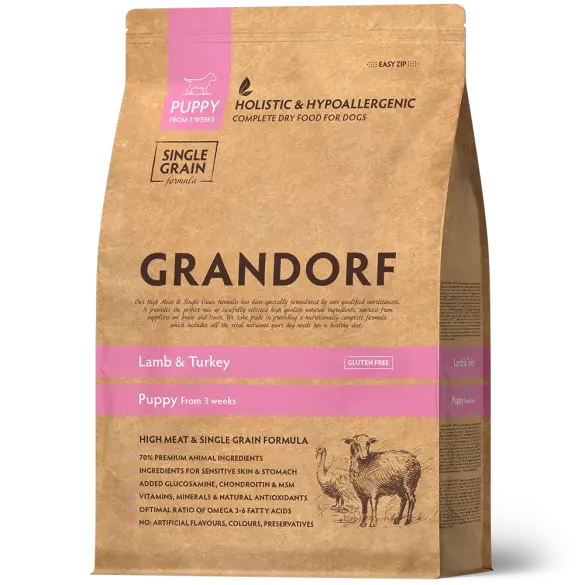 3кг Корм GRANDORF DOG Lamb&Turkey JUNIOR для щенков, Ягнёнок с индейкой