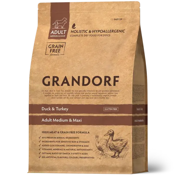 1кг Корм GRANDORF DOG Duck&Turkey MEDIUM&MAXI BREEDS для собак средних и крупных пород, Утка с индейкой