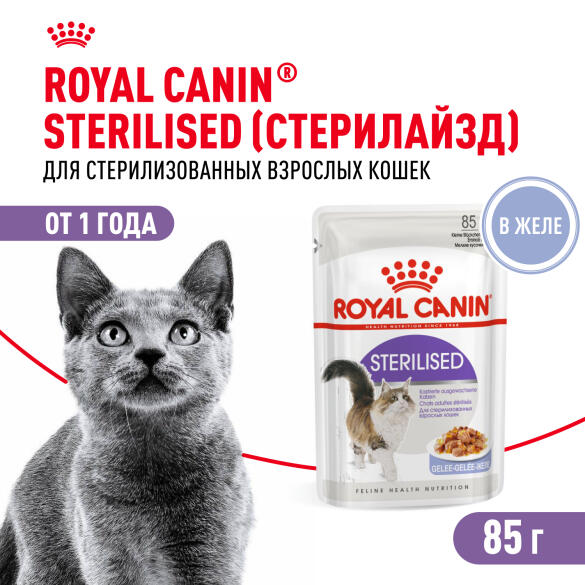 85гр Влажный корм ROYAL CANIN Sterilised для взрослых стерилизованных кошек старше 1 года, в желе (пауч)