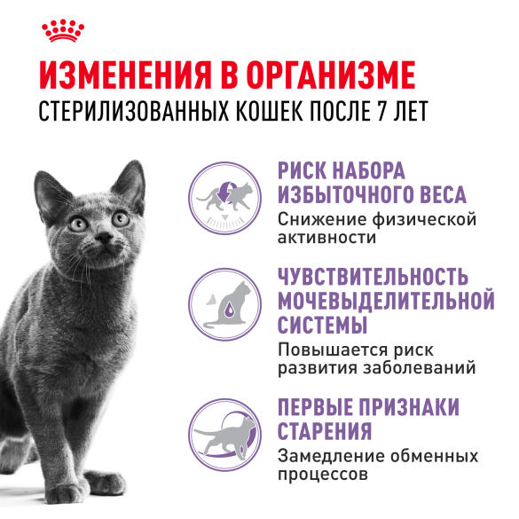 1,5кг Корм ROYAL CANIN Sterilised +7 для взрослых стерилизованных кошек старше 7 лет