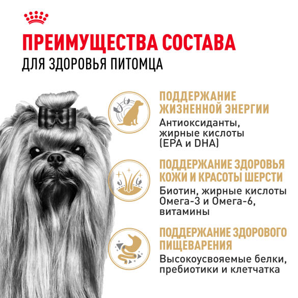 0,5кг Корм ROYAL CANIN Yorkshire Terrier 8+ для взрослых собак породы Йоркширский Терьер от 8 лет