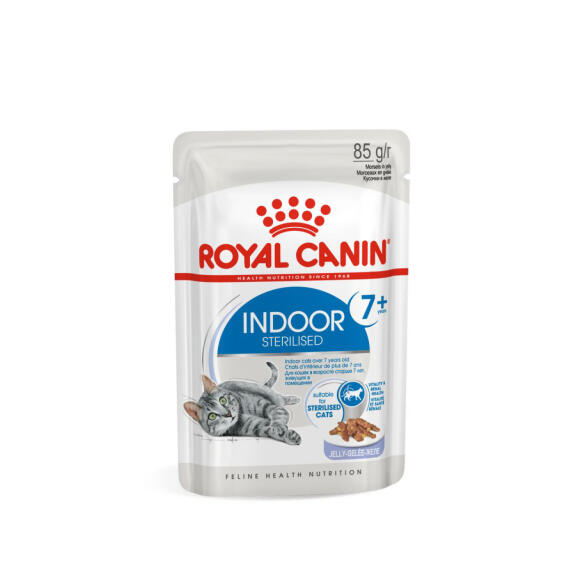 85гр Влажный корм ROYAL CANIN INDOOR STERILISED +7 in JELLY для взрослых домашних стерилизованных кошек старше 7 лет, в желе (пауч)