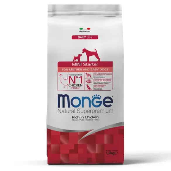 1,5кг Корм Monge Dog Mini Starter для щенков с начала прикорма, беременных и кормящих собак мелких пород